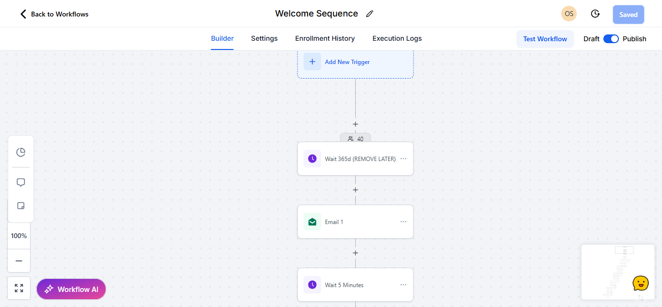 Gohighlevel Automation Welcome Email Nuturing sequence 1 workflow