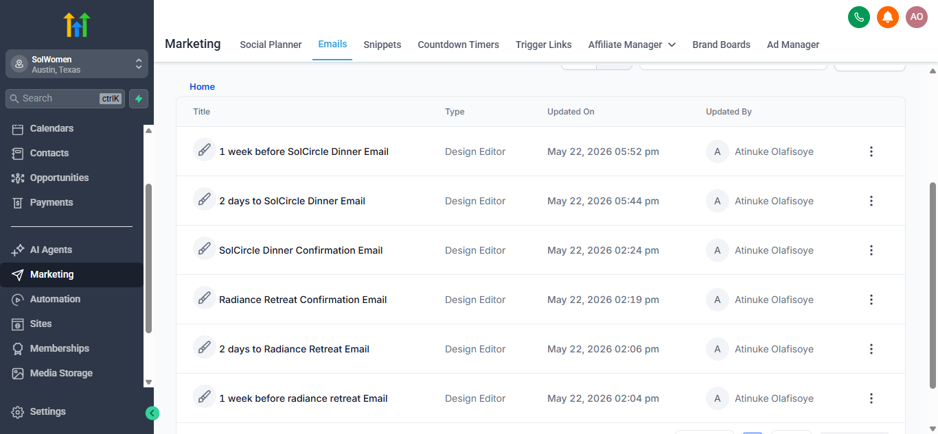 Gohighlevel Email Marketing Sequence for follow ups workflow