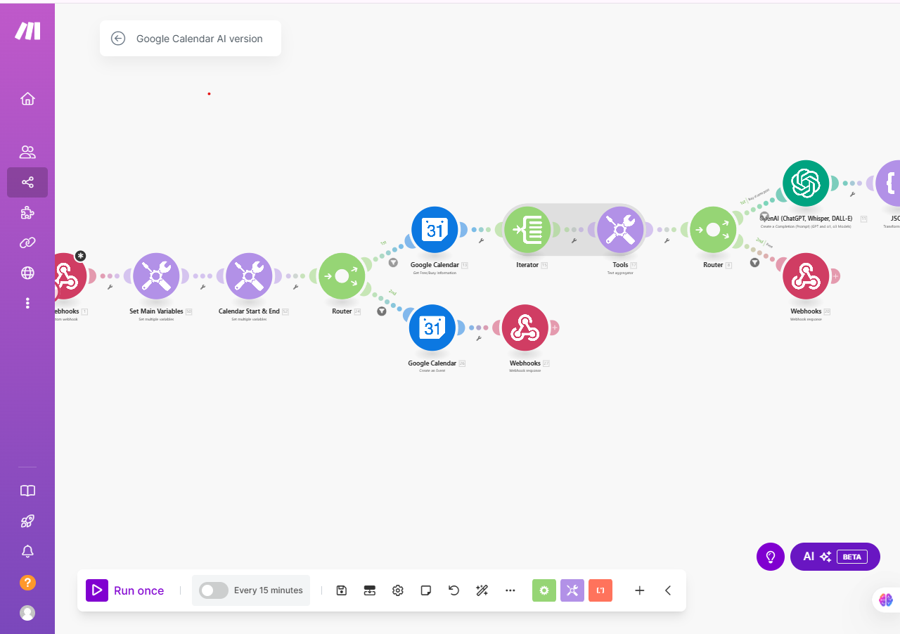 Google Calendar AI Automation Makecom workflow