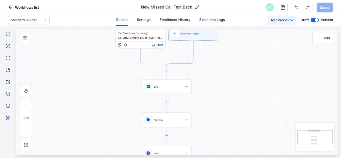 missed Call text back automation workflow